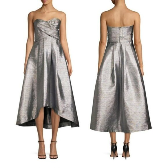 Shoshanna-Dawn Strapless Dress w/Pockets, Silver Multi Metallic, Size 10 - Picture 2 of 9
